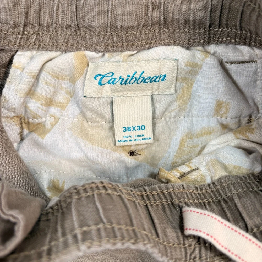 Caribbean 100% Linen Drawstring Pants Men's Elastic Waist Size 38x30